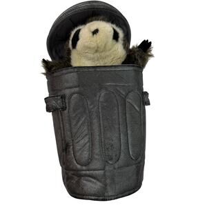 Folkmanis Puppets Gray White Raccoon Plush Garbage Can 11" Stuffed Animal Toy